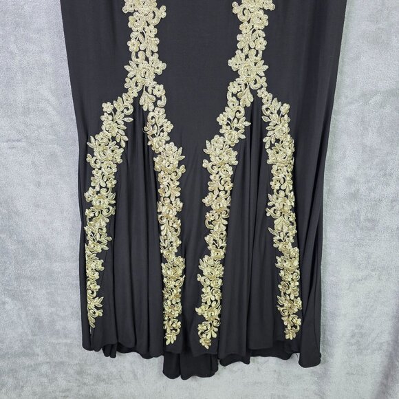 Womens Betsy & Adam Black & Gold Embroidered Evening Gown Polyester Stretch 14W - Picture 4 of 12